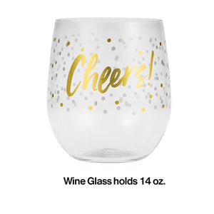 "Cheers" Plastic Stemless Wine Glass By Elise Party Decoration