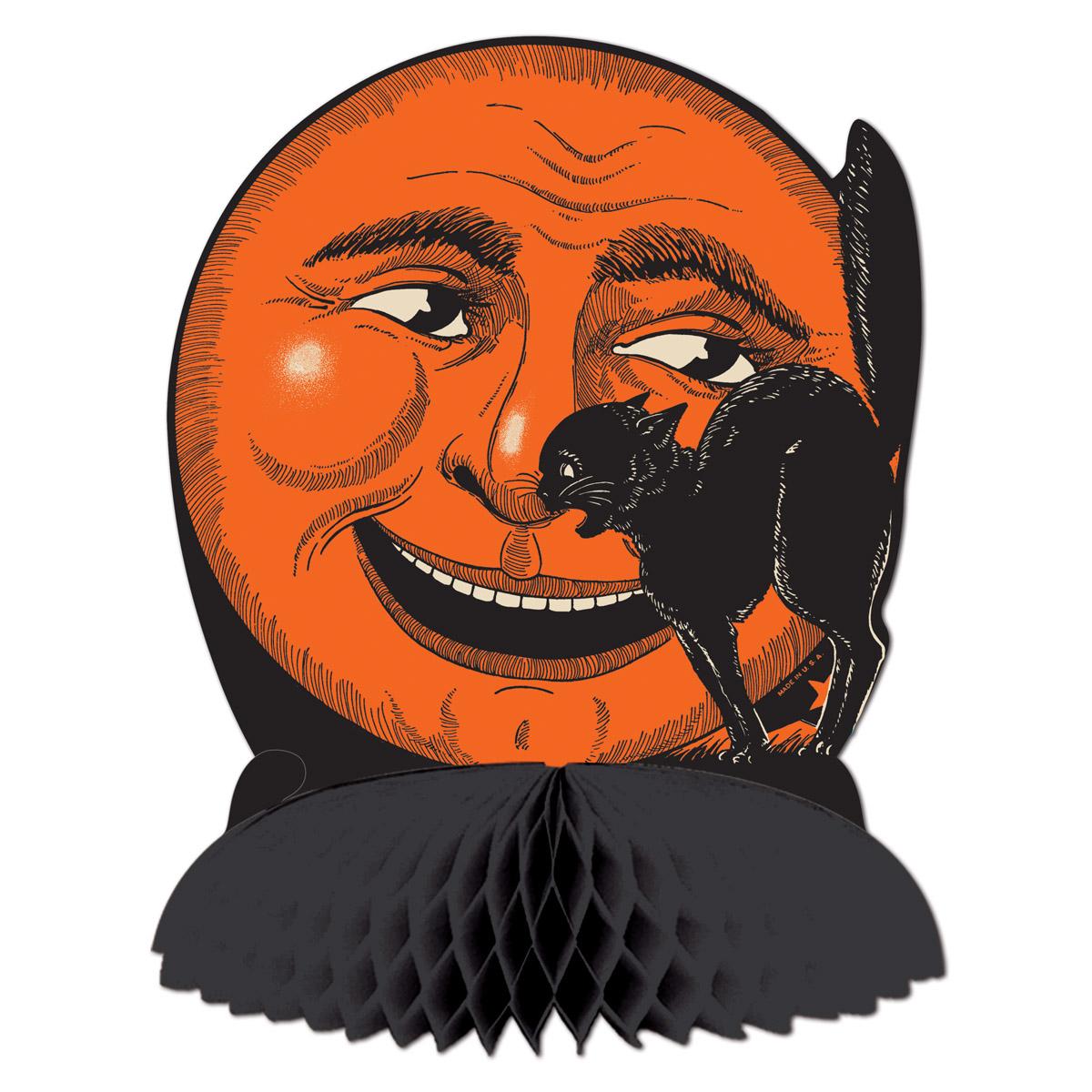 Vintage 1930s style cat and moon Halloween table centerpiece in orange and black