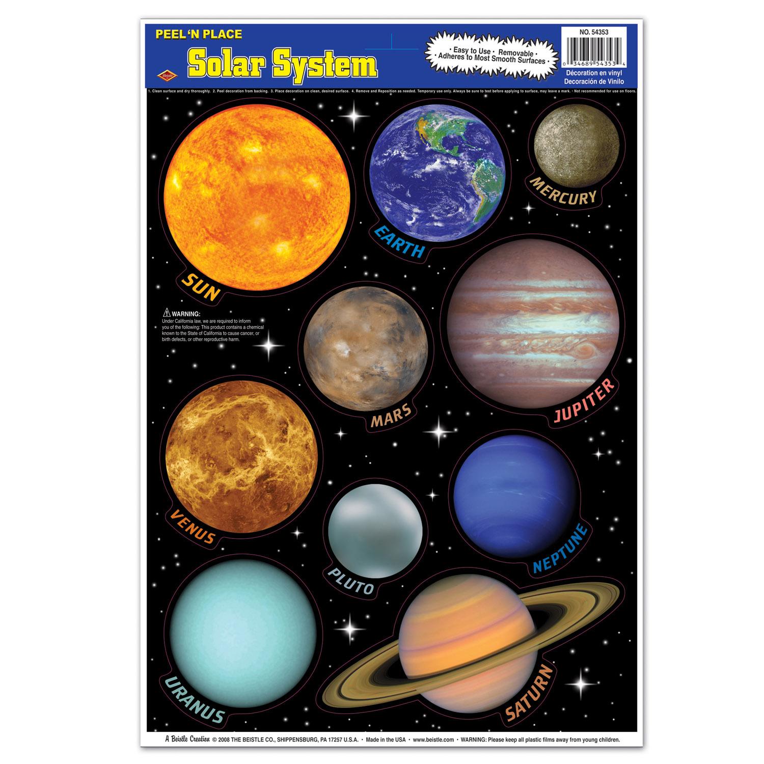 Solar system Peel N Place cling sheets used as back to school classroom decorations