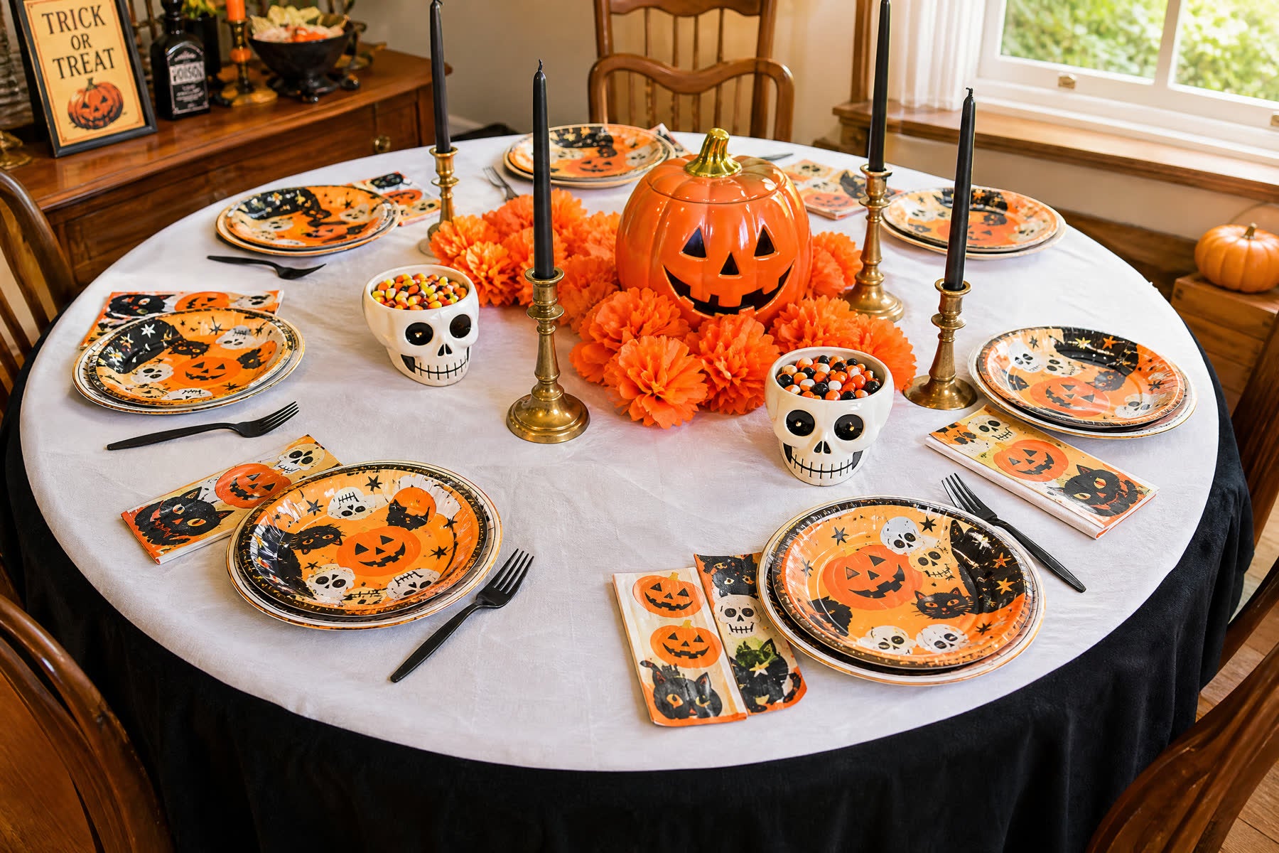 Vintage Halloween tablescape ideas using classic Halloween decorations