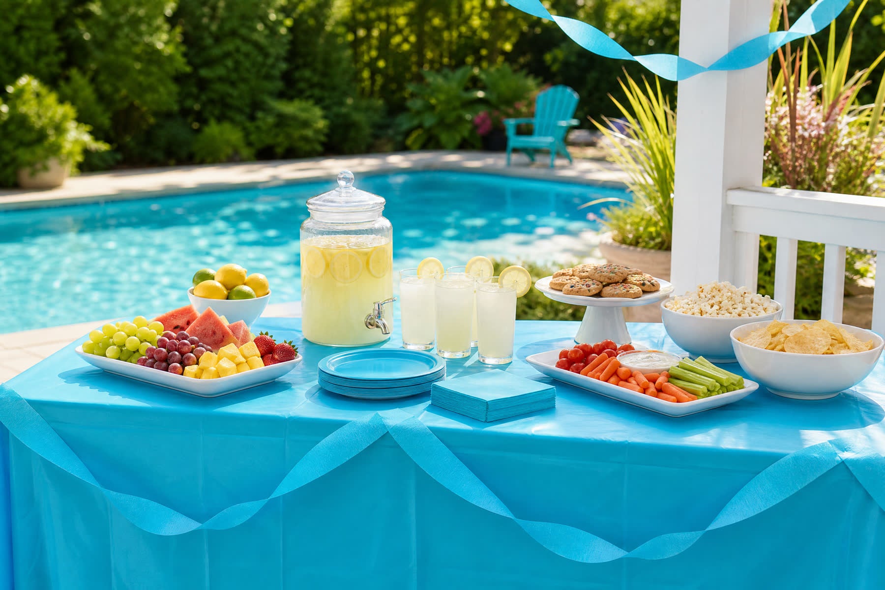 Late Summer Pool Party Ideas with Bermuda Blue Tableware
