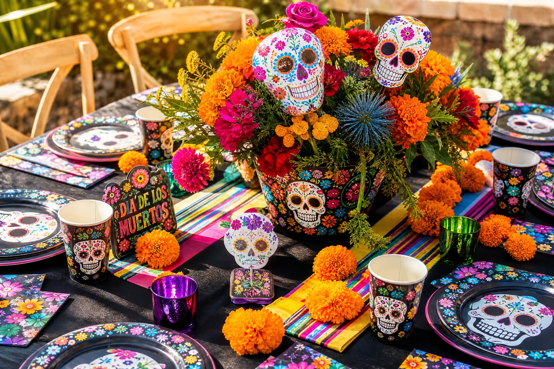 Colorful Day of the Dead Decorations for a Festive Table