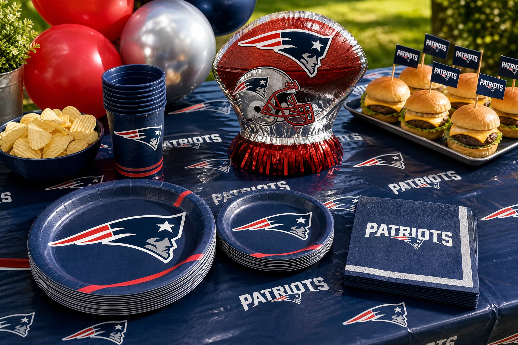 Easy New England Patriots game day hosting guide with football party decorations