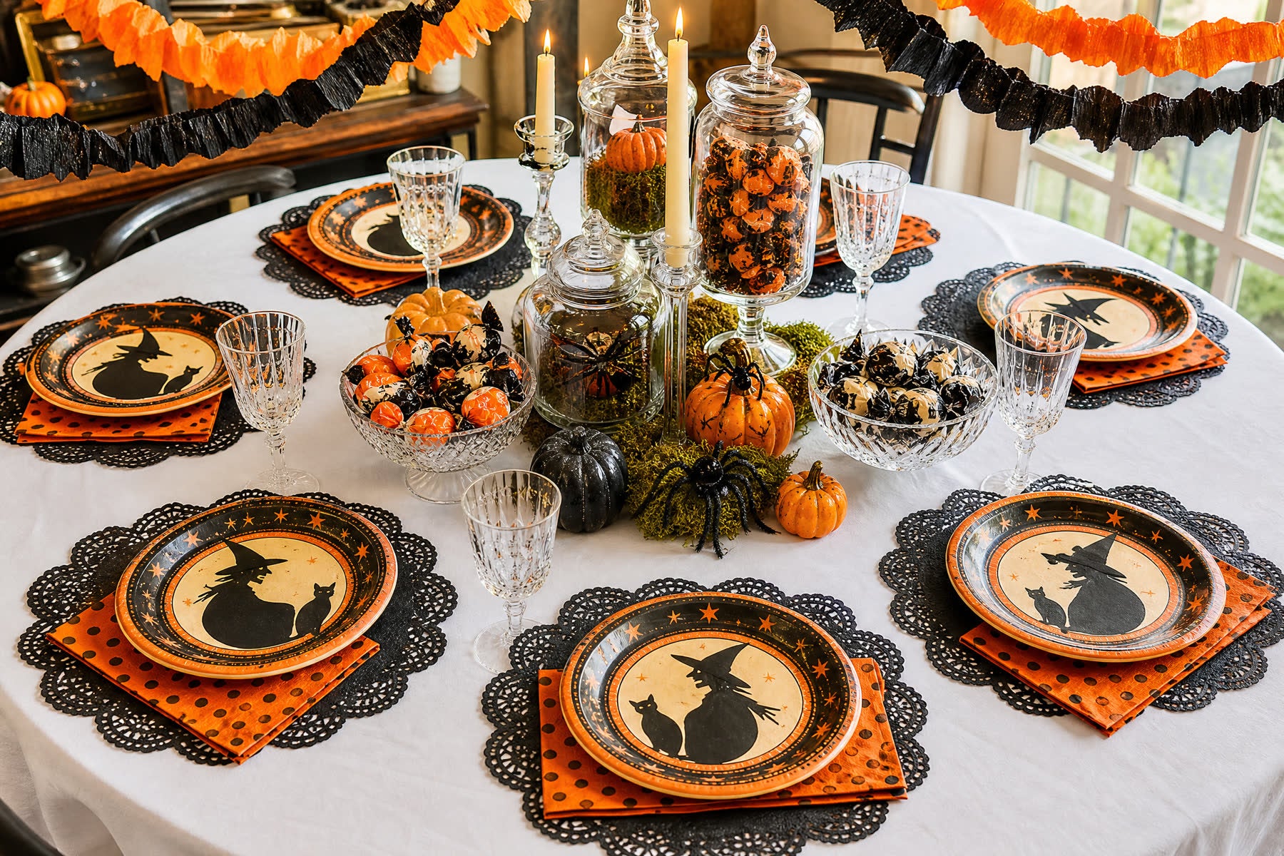 Vintage Halloween tabletop decorating ideas with Halloween decorations