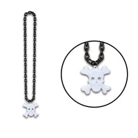 Halloween Chain Bead Necklaces with Skull/Crossbones Medal - Bulk 12 Pack