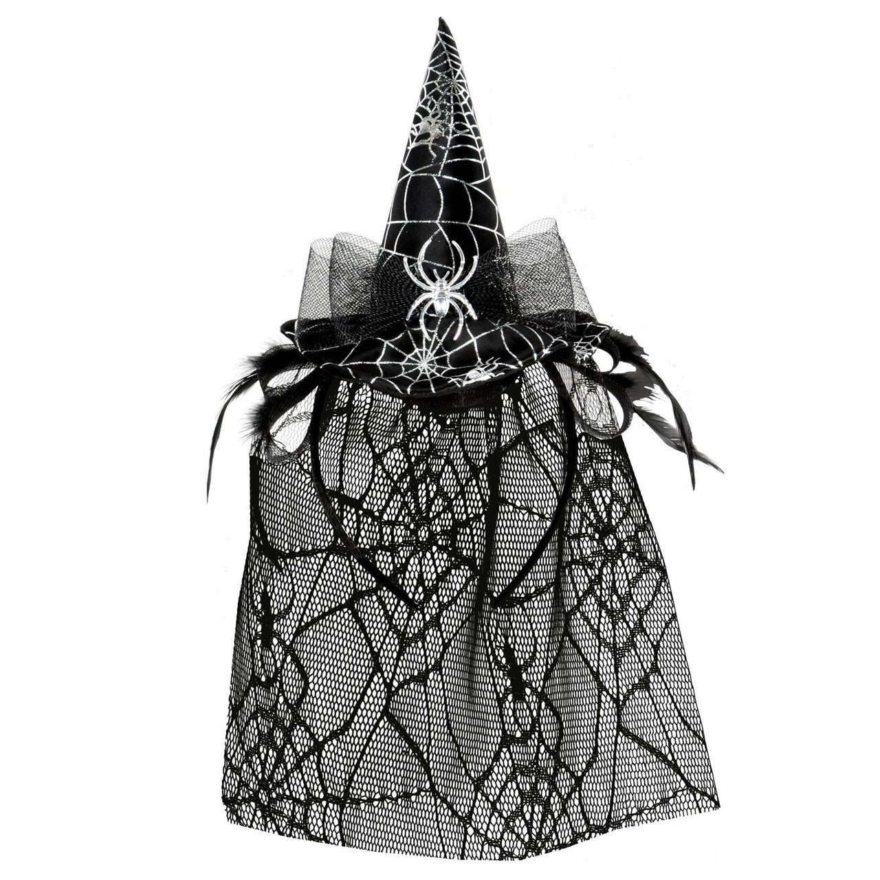 Halloween Spider Witch Hat Headband with Veil - Bulk 12 Pack