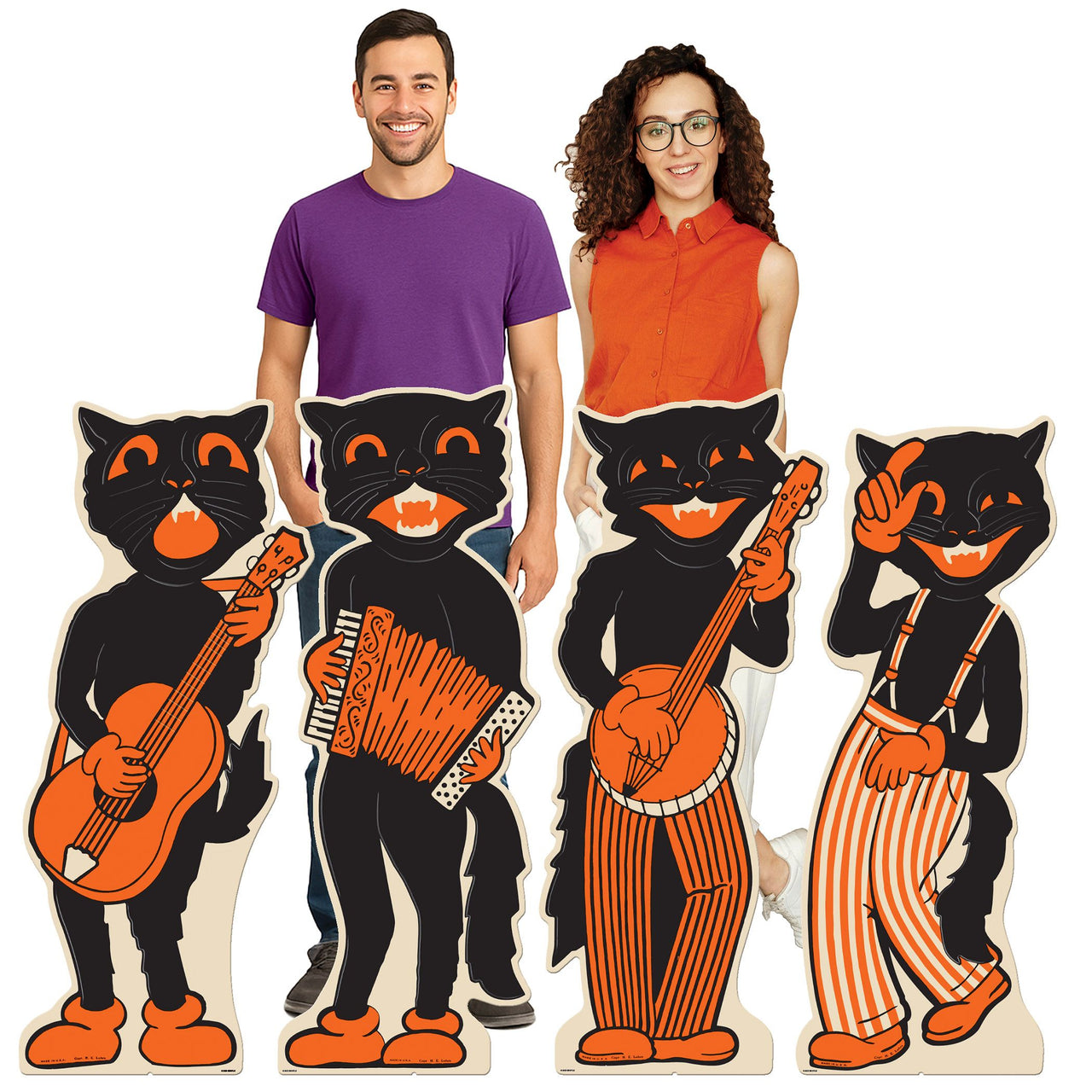 Vintage Halloween Scat Cat Band Stand-Ups (4-Pack)