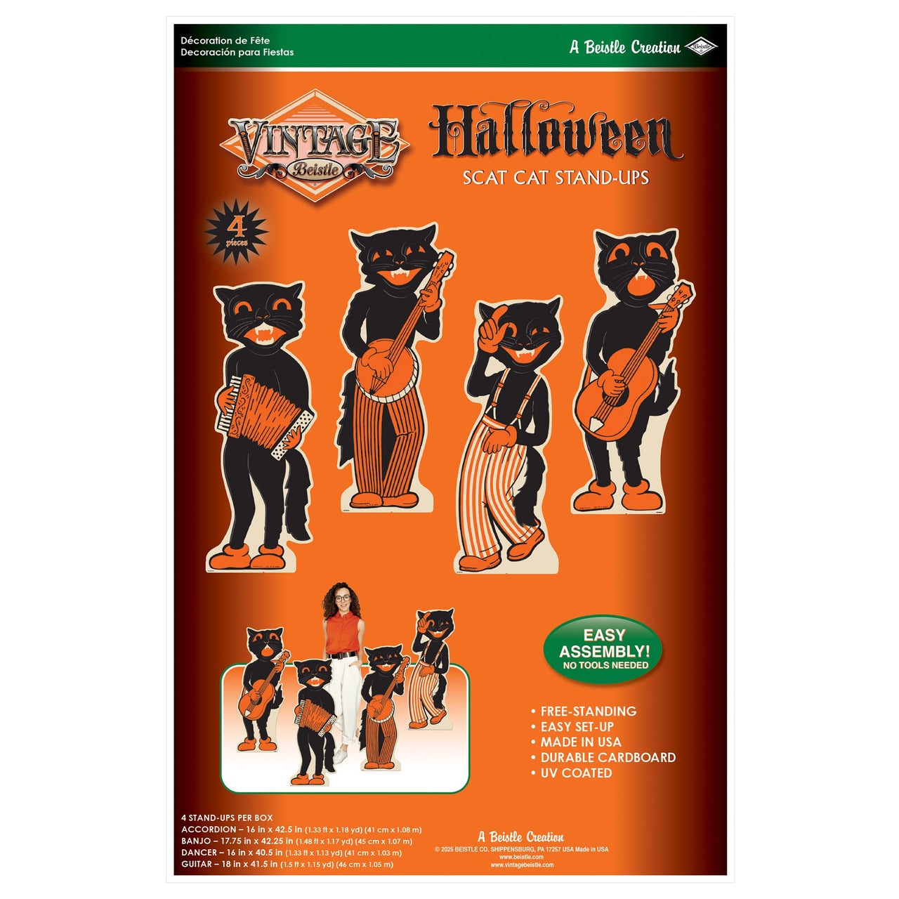 16 Pack Bulk Vintage Halloween Scat Cat Band Stand-Ups