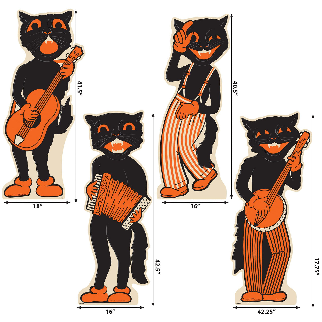 Vintage Halloween Scat Cat Band Stand-Up Decorations (4-Pack)
