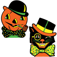 Vintage Halloween Cat & Jack-O'-Lantern Stand-Ups (2-Pack)