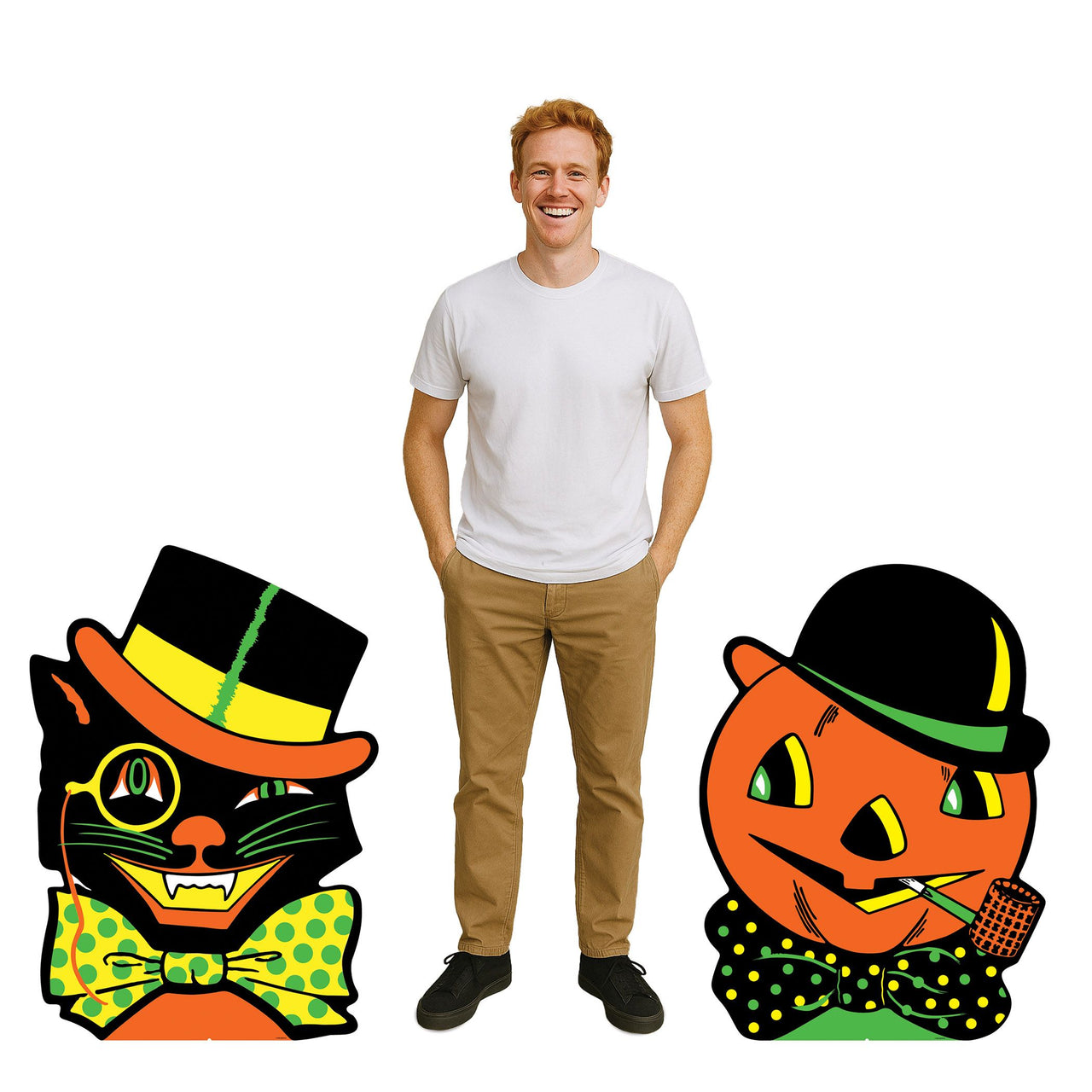Vintage Halloween Cat & Jack-O'-Lantern Stand-Ups (2-Pack)