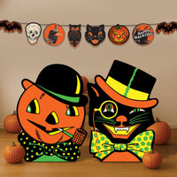Vintage Halloween Cat & Jack-O'-Lantern Stand-Up Decorations (2-Pack)