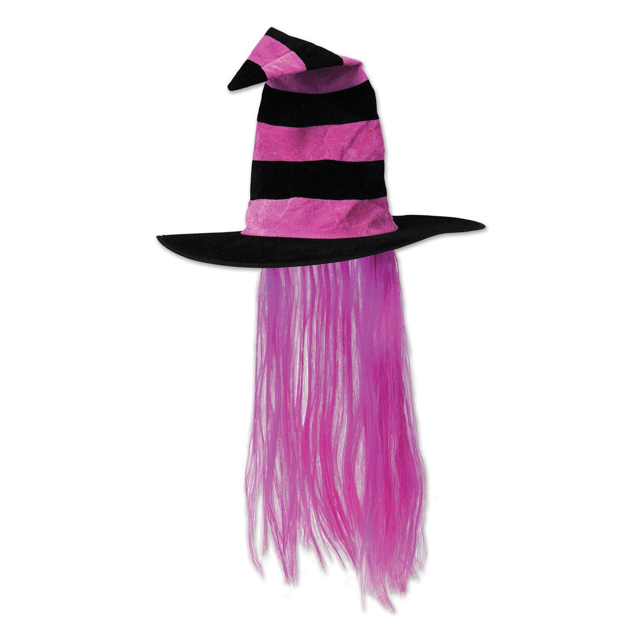 Halloween Witch Hat with Hair - hot pink - Bulk 6 Pack
