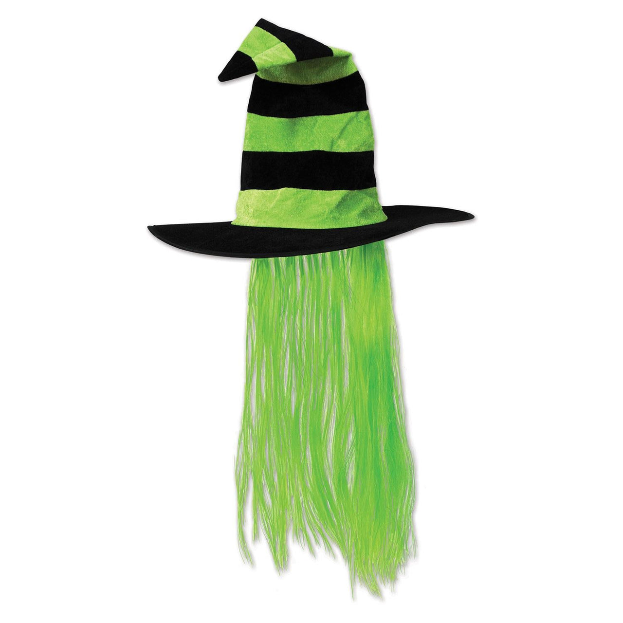 Halloween Witch Hat with Hair - lime green - Bulk 6 Pack