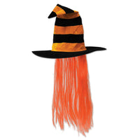 Halloween Witch Hat with Hair - orange - Bulk 6 Pack