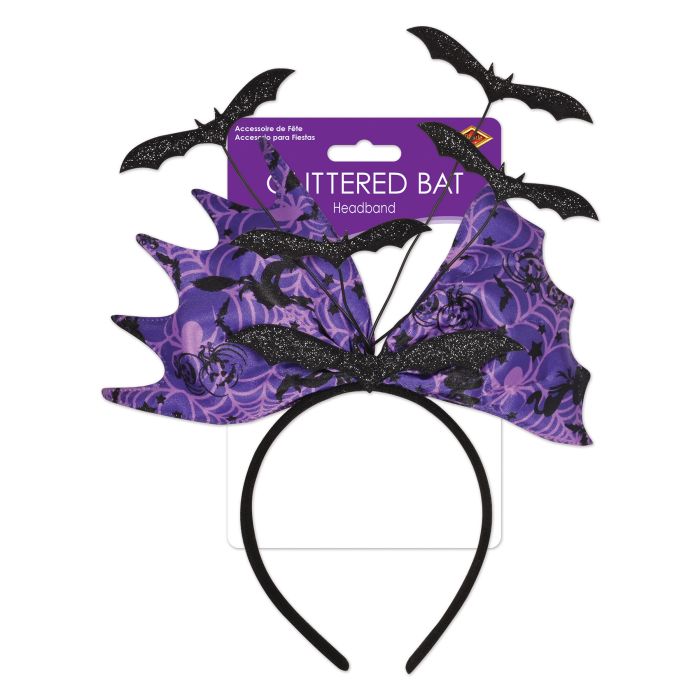 12 Pack Bulk Glittered Bat Headband