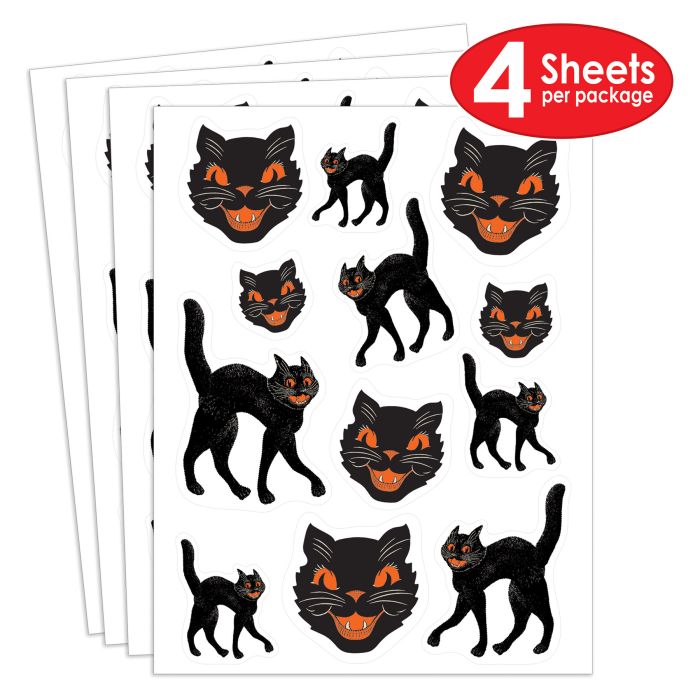 12 Packs Bulk Vintage Halloween Black Cat Stickers 4/Pack