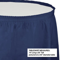 Navy Plastic Tableskirt, 14' X 29