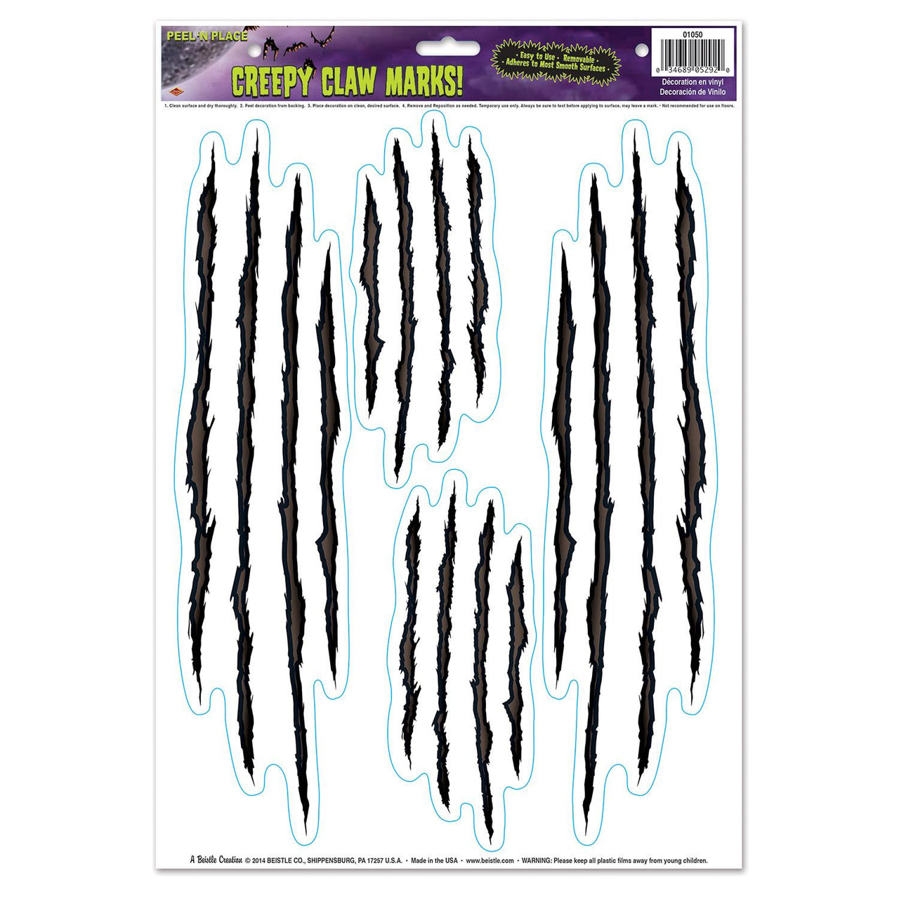 Halloween Creepy Claw Marks! Peel 'N Place Clings - Bulk/48 Clings