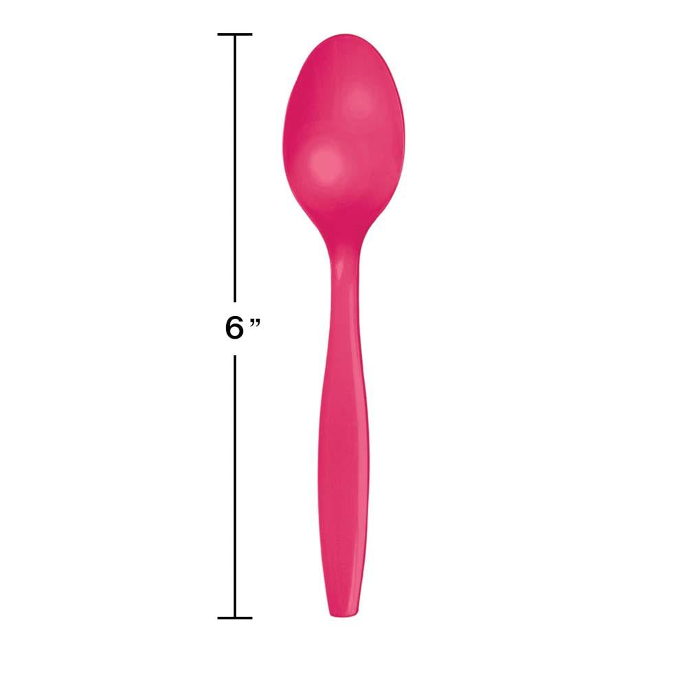 Hot Magenta Pink Plastic Spoons, 24 ct Party Decoration