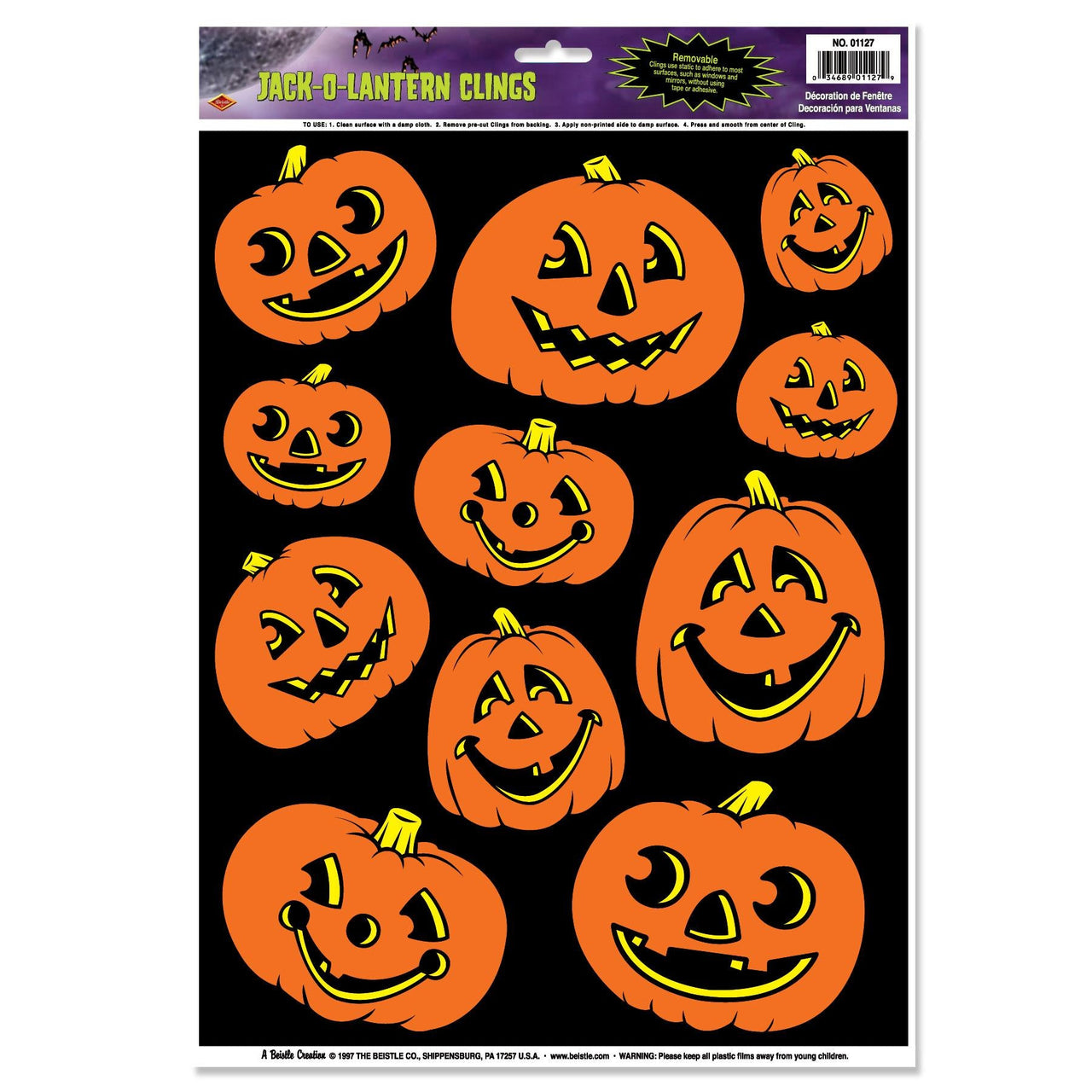 Halloween Jack-O-Lantern Clings - Bulk/132 Clings