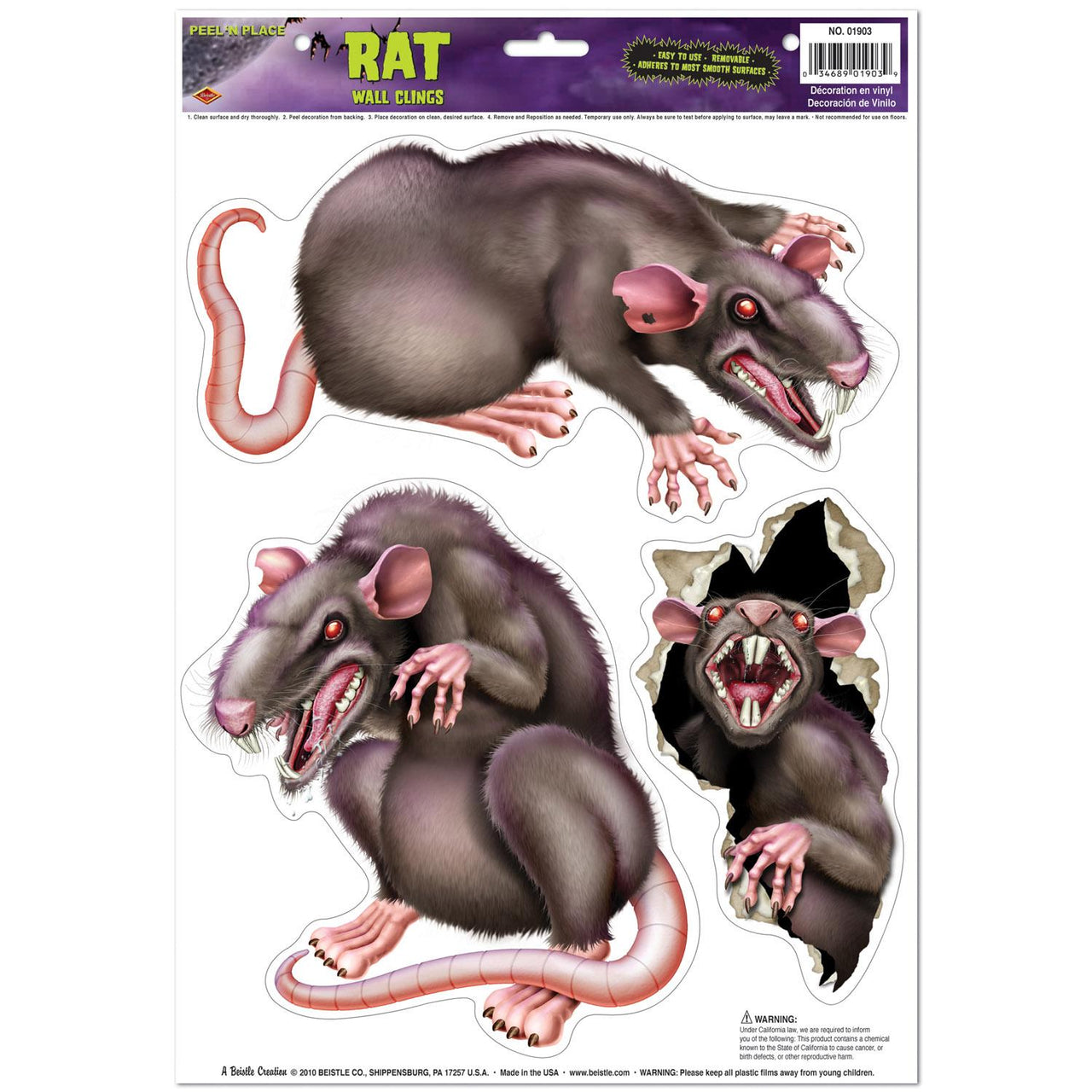 Halloween Rats Peel 'N Place Clings - Bulk/36 Clings