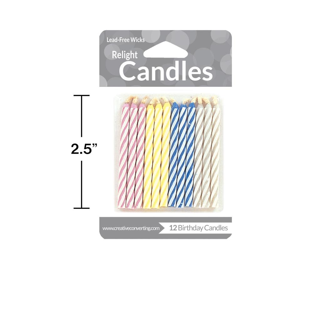 Striped Magic Relight Candles, 12 ct Party Decoration