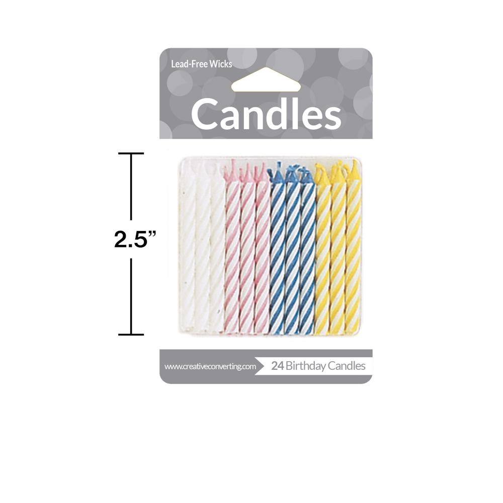 Assorted Striped Candles, 24 ct Party Decoration