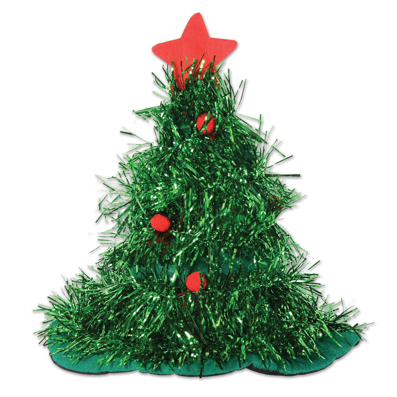 Tinsel Christmas Tree Hat - Bulk 12 Pack