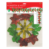 Beistle Poinsettia & Holly Garland/Column (Pack of 12) - Christmas Garland, Christmas Party Decorations, Christmas Party Supplies