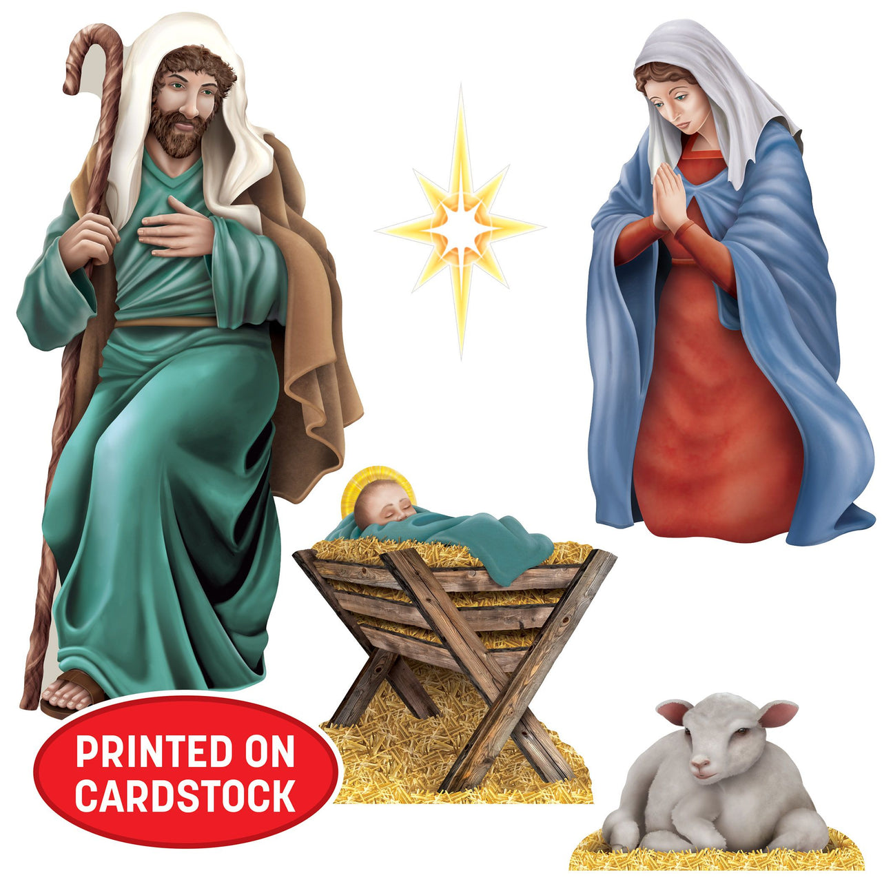 60 Pack Bulk Nativity Scene Cutouts Double-Sided Christmas Decorations
