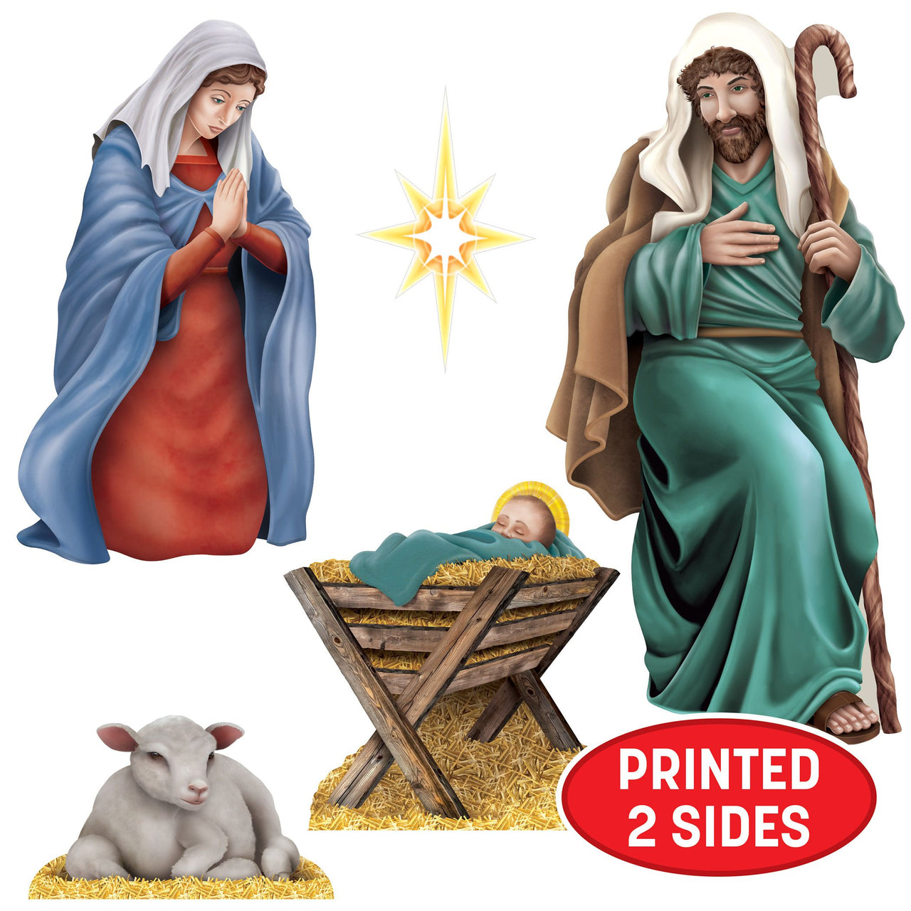 60 Pack Bulk Nativity Scene Cutouts Double-Sided Christmas Decorations