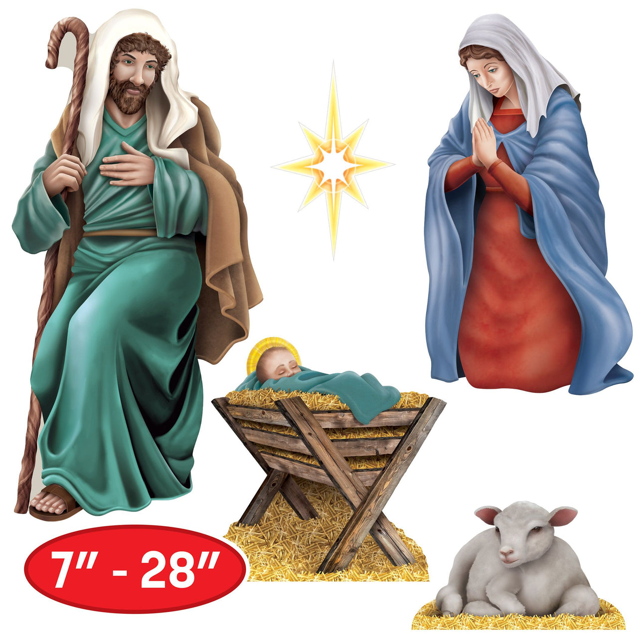 60 Pack Bulk Nativity Scene Cutouts Double-Sided Christmas Decorations
