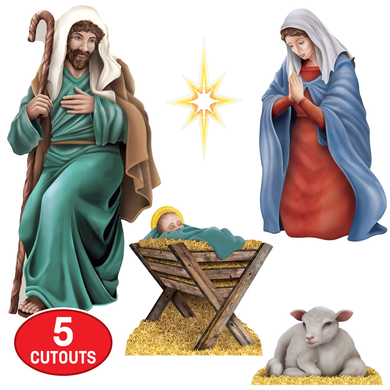 60 Pack Bulk Nativity Scene Cutouts Double-Sided Christmas Decorations