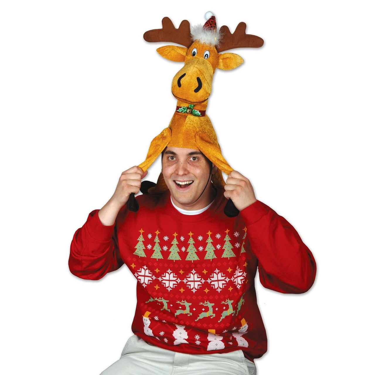 Plush Christmas Moose Hat - Bulk 6 Pack