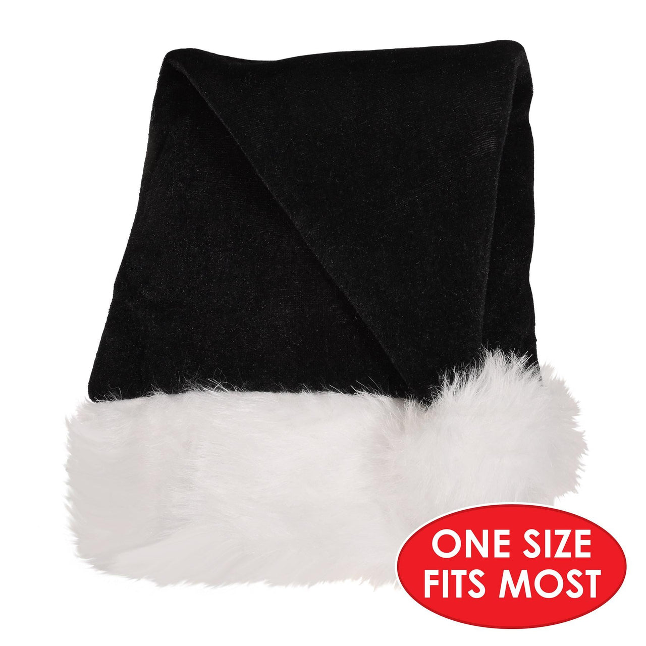 Beistle Black Santa Hat - One Size Fits Most, Plush Christmas Hat, 1/pkg, 12/case