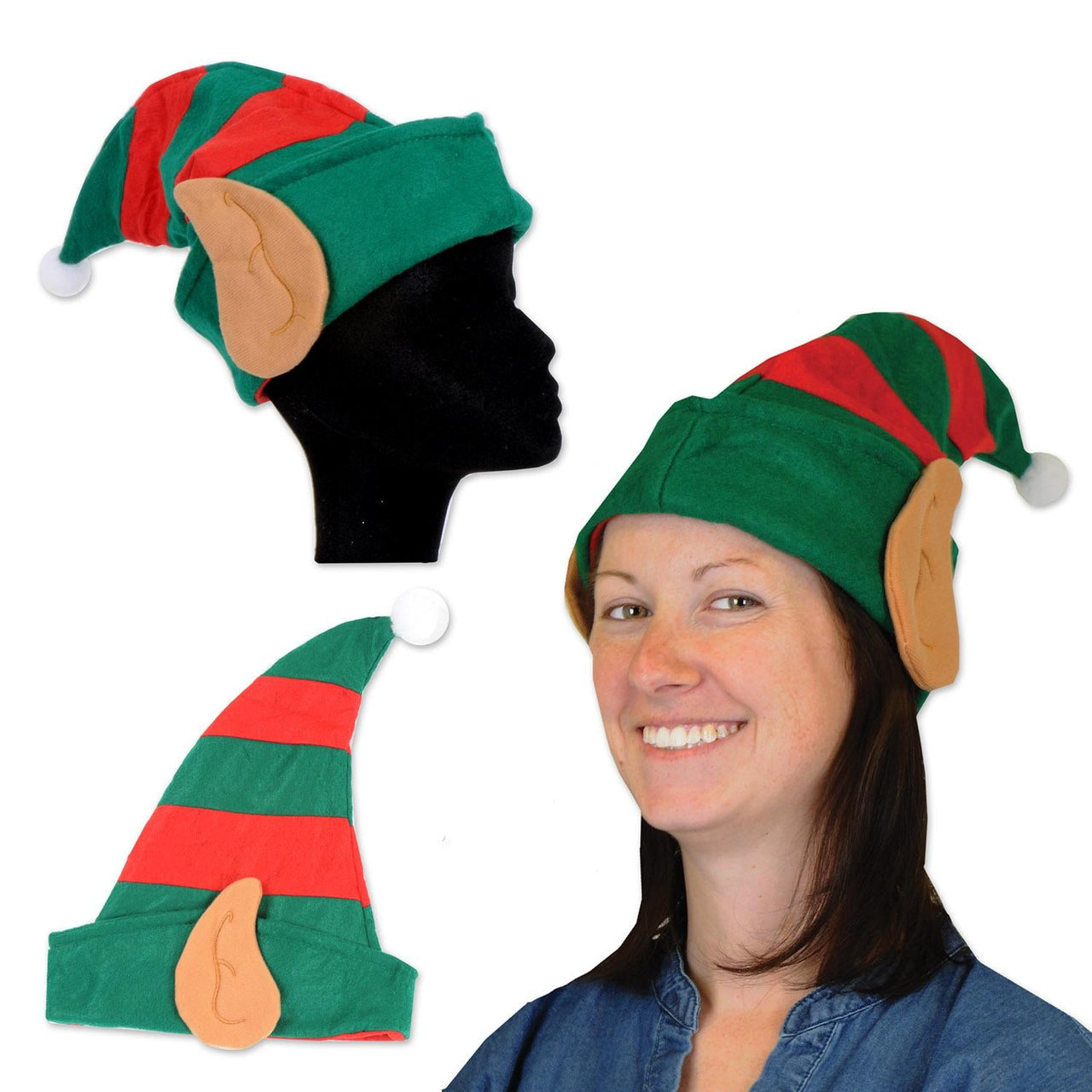 Christmas Felt Elf Hat with Ears - Bulk 12 Pack