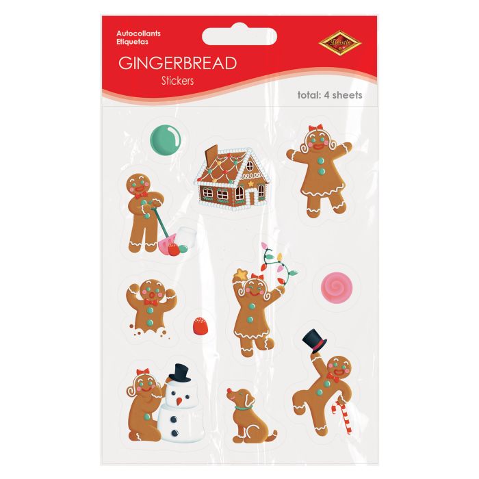12 Packs Bulk Gingerbread Stickers 4/Pack