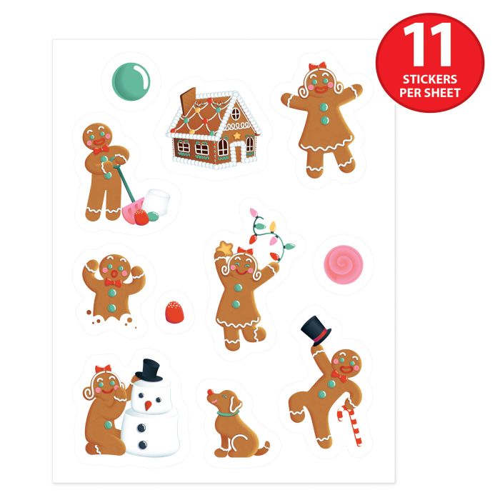 12 Packs Bulk Gingerbread Stickers 4/Pack