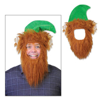 Christmas Green Hat with Beard - Bulk 12 Pack