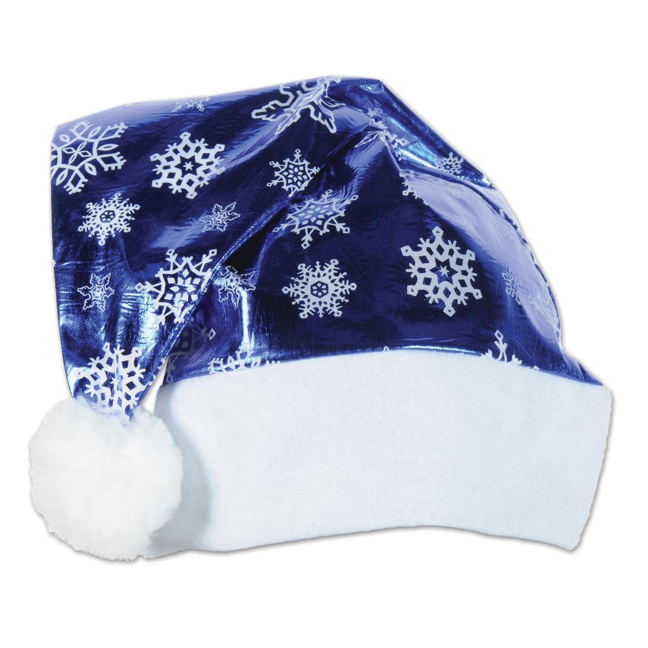 Christmas Metallic Blue Santa Hat - Bulk 12 Pack