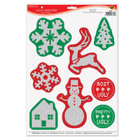Christmas Ugly Sweater Peel 'N Place Clings - Bulk/96 Clings