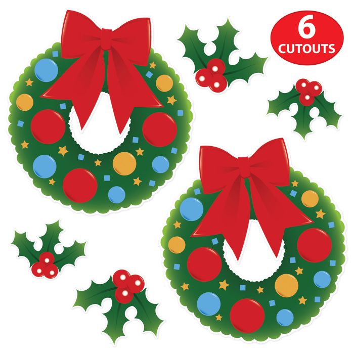 72 Pack Bulk Holly/Wreath Cutout Decorations