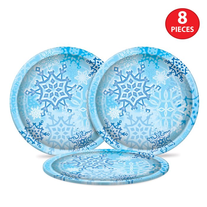 96 Pack Bulk Snowflake 9 inch Paper Plates