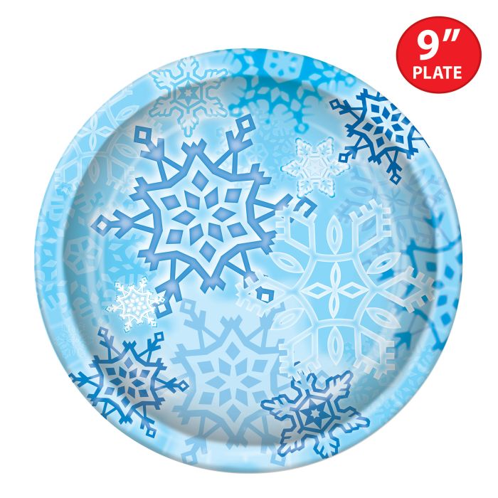 96 Pack Bulk Snowflake 9 inch Paper Plates