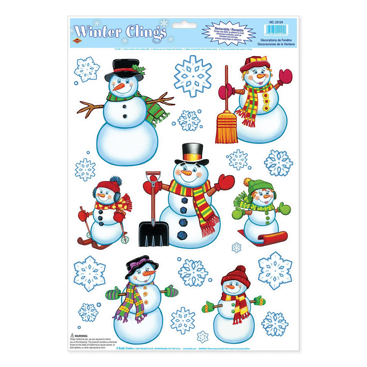 Christmas Snowman/Snowflake Clings - Bulk/192 Clings