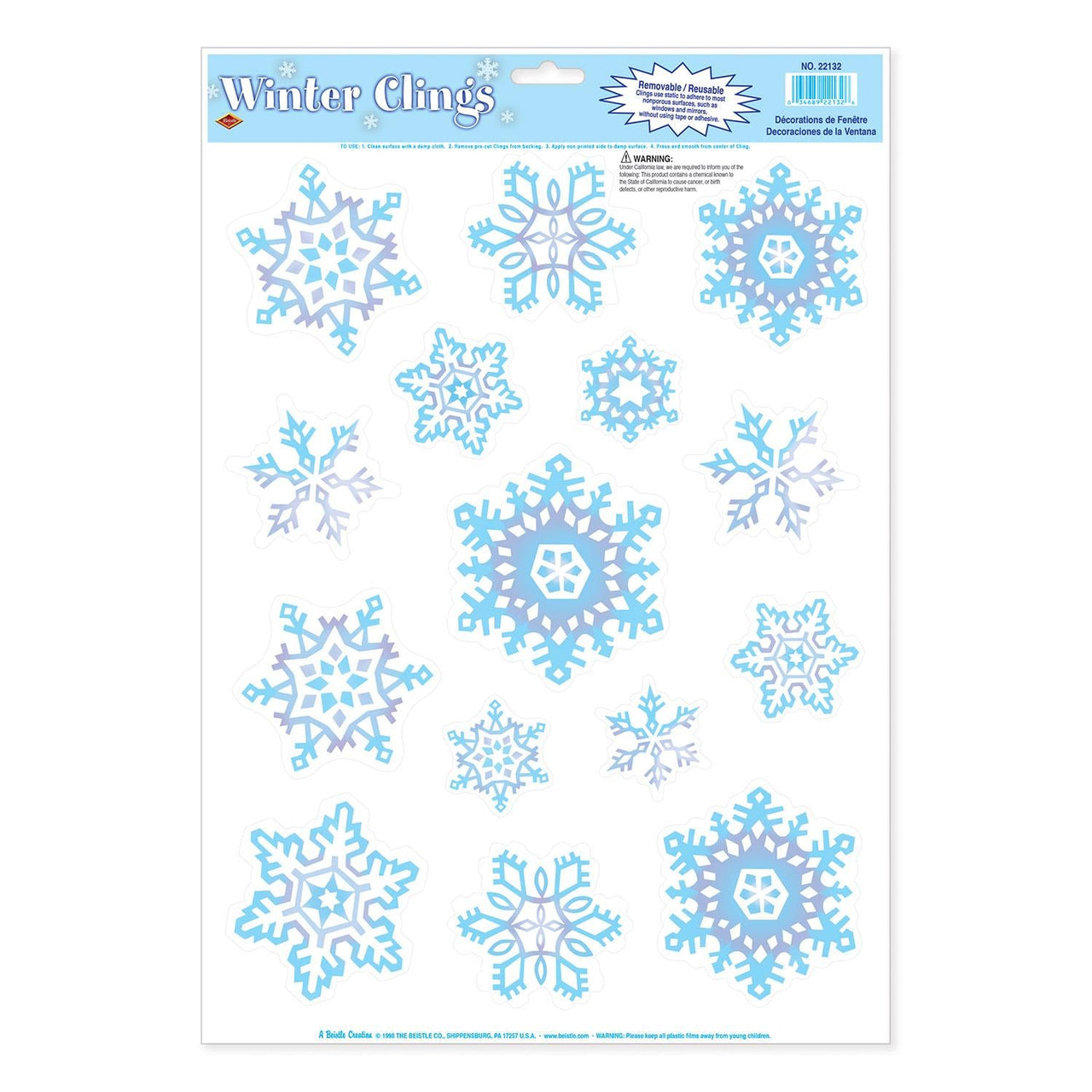 Christmas Crystal Snowflake Clings - Bulk/180 Clings