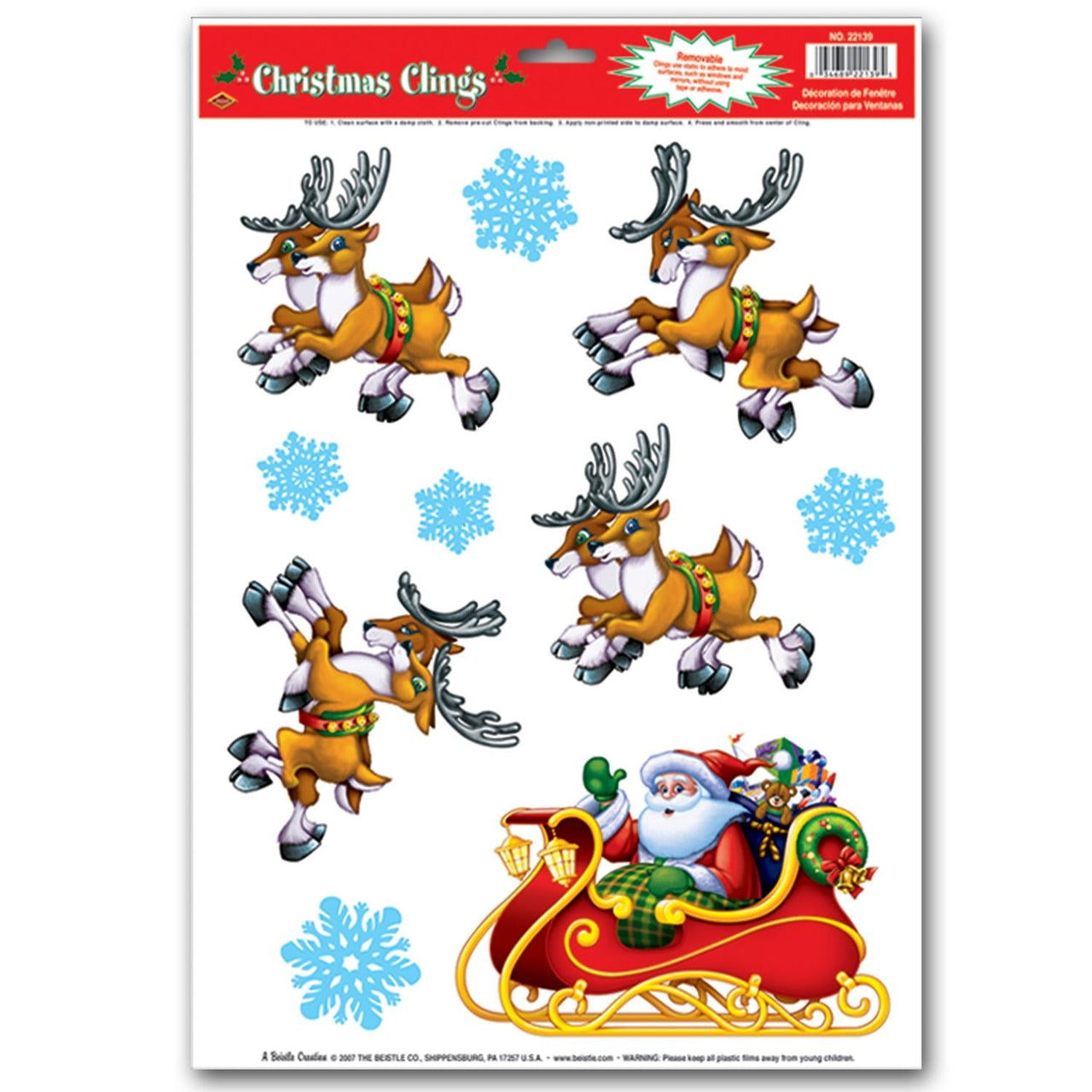 Christmas Santa/Sleigh Cling Sheets - Bulk/12 Cling Sheets