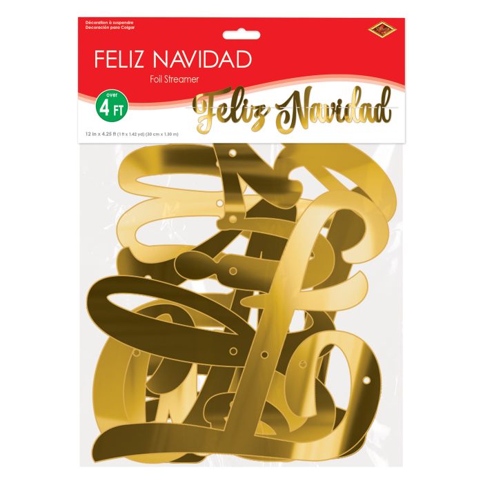 12 Pack Bulk Foil Feliz Navidad Streamer