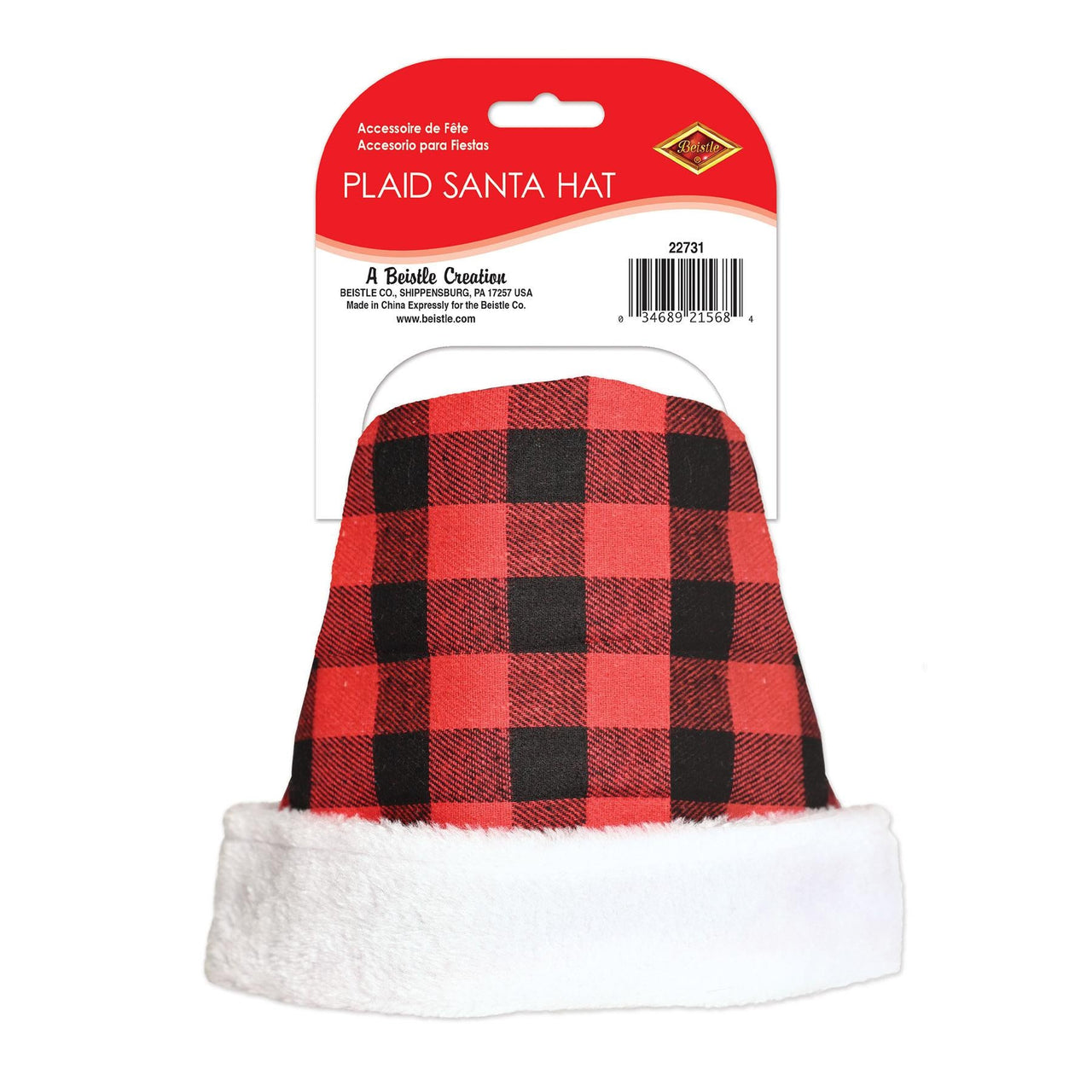 Bulk Plaid Santa Hat - Red & Black (Case of 12) by Beistle